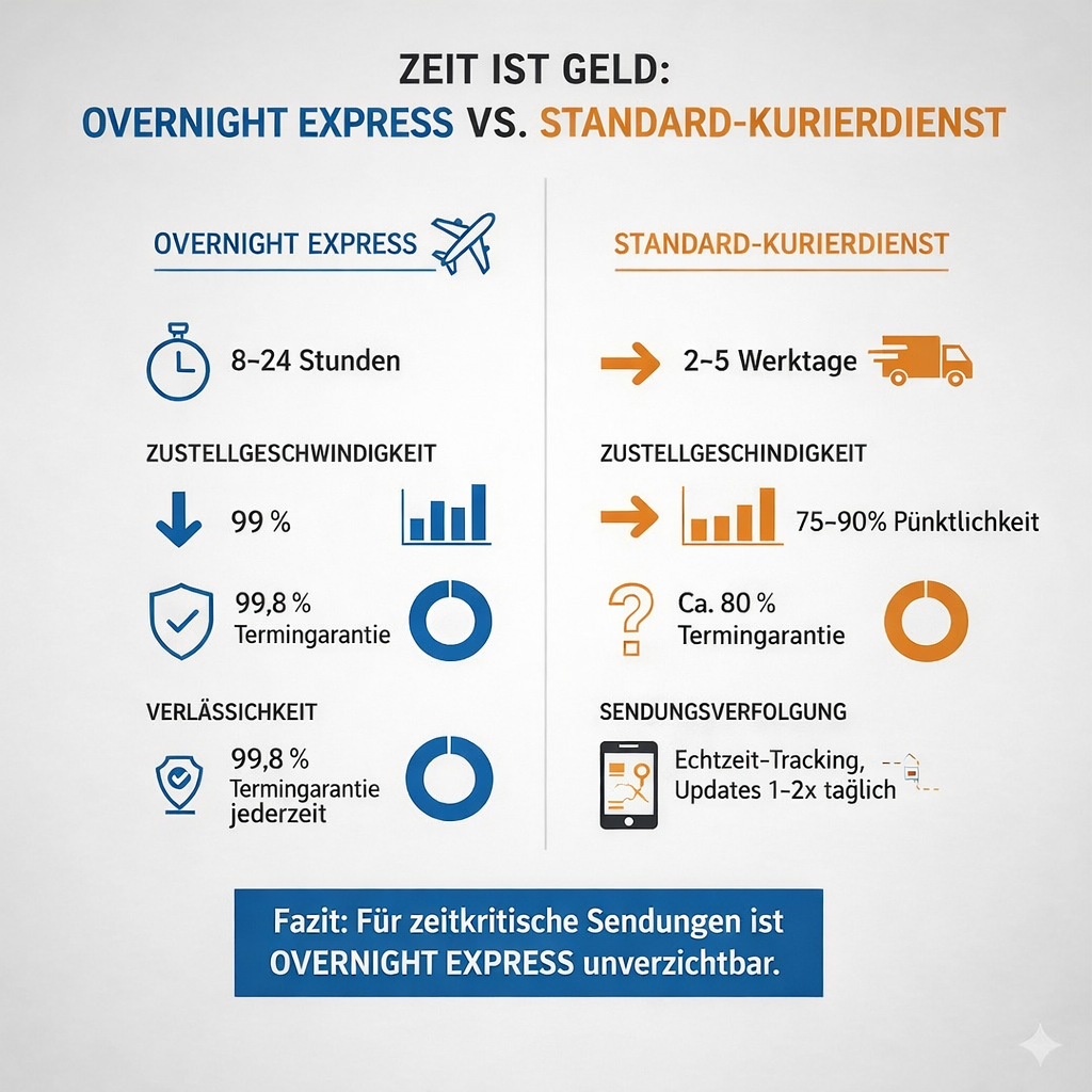 Infografik Overnight Express Vorteile gegenüber normalen Kurierdienst