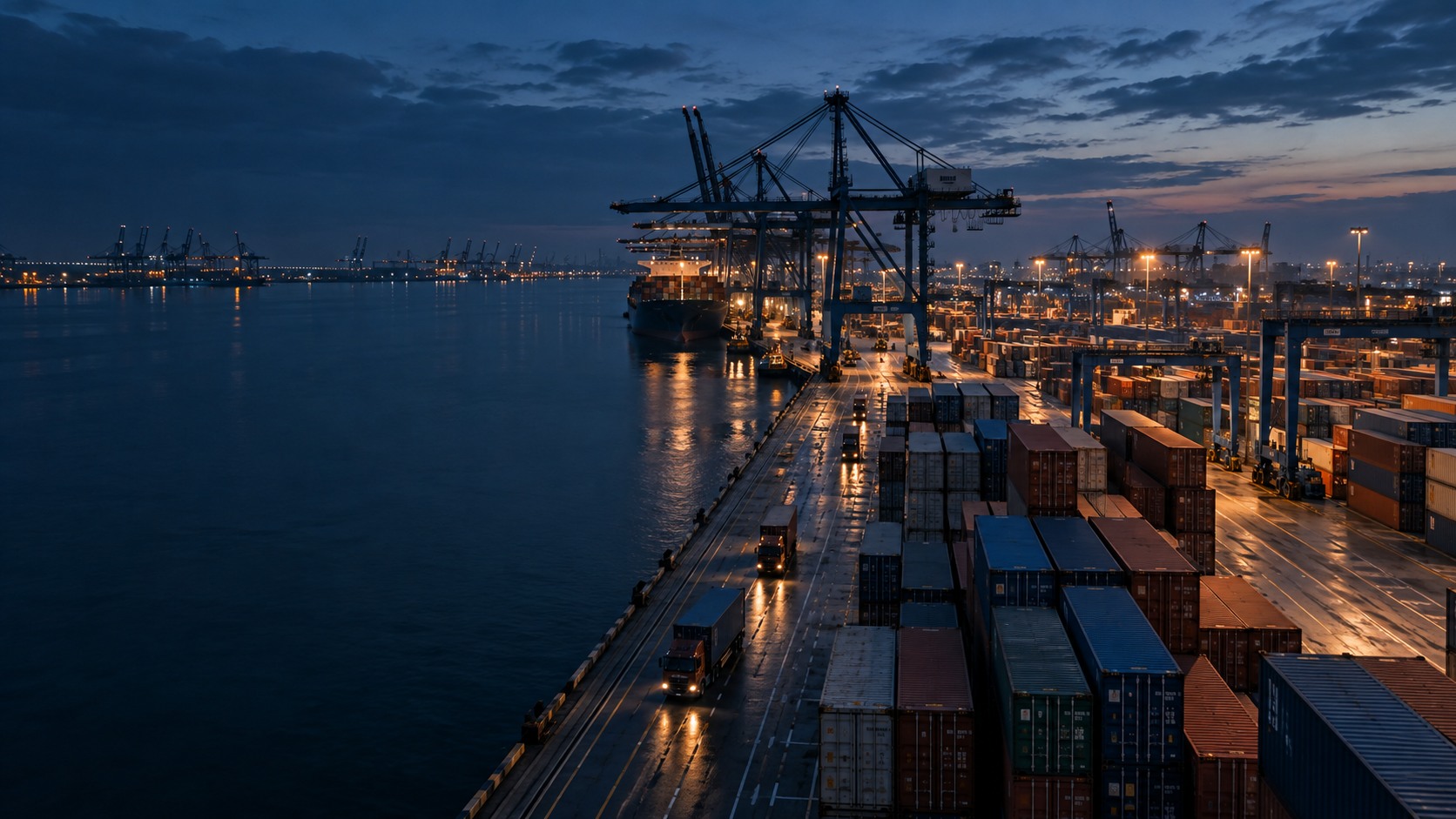 Containerterminal im Abendlicht