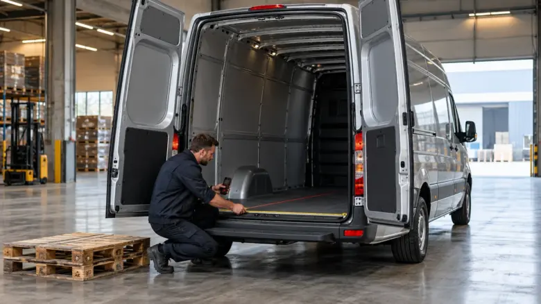 Offener Laderaum eines Hochdach-Transporters bei der Vermessung